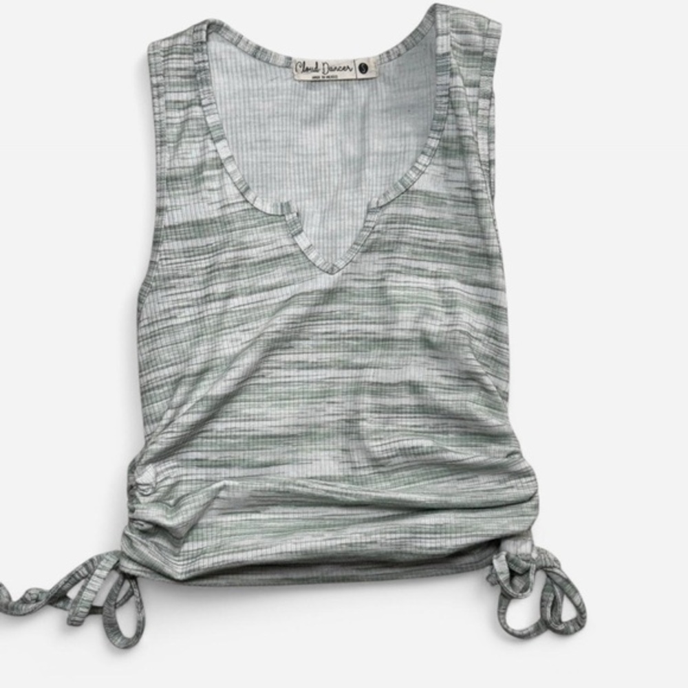 FINAL CHANCE Revolve Cloud Dancer Green White Striped Ruched Side Tank Top S